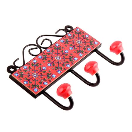 Red Turquoise Tiny Flower Tiles Hooks